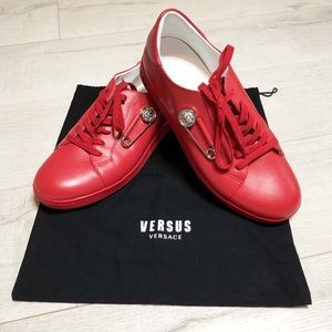 Versus Versace Red Safety Pin Leather Sneaker IT46